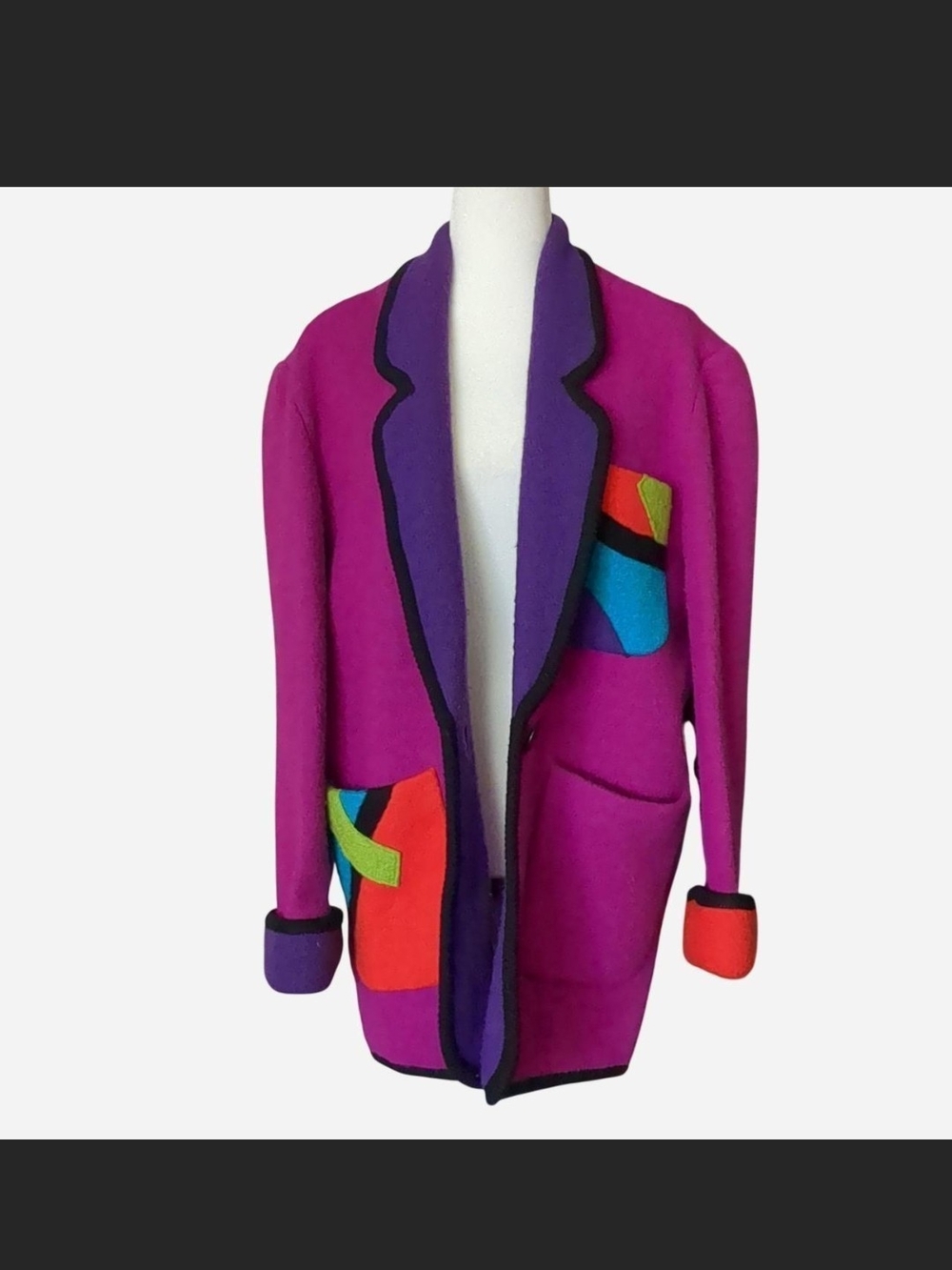 VINTAGE 1990s Color Block Wearable Art Wool Jacket SizeS 🎨